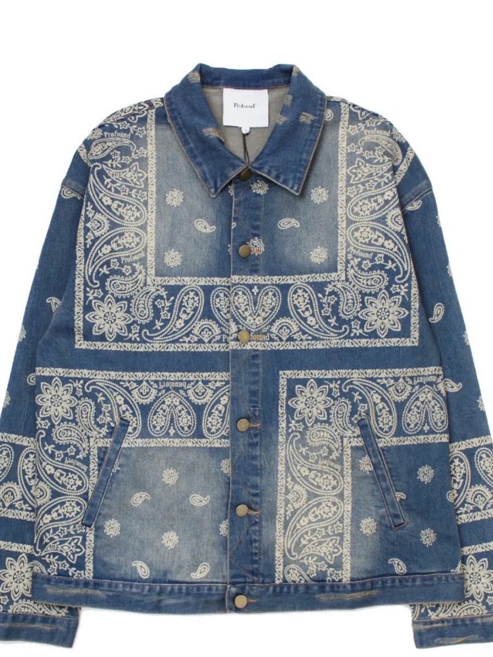Profound- Patchwork Bandana-Print Denim Shirt Jacket - Blue